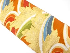 アンティーク　変わり青海波に草葉模様織り出し袋帯（材料）